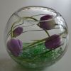 wedding flower table fish bowl arrangement purple tulip