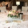 Notley Abbey wedding venue low table centre piece blush pink white ivory hy